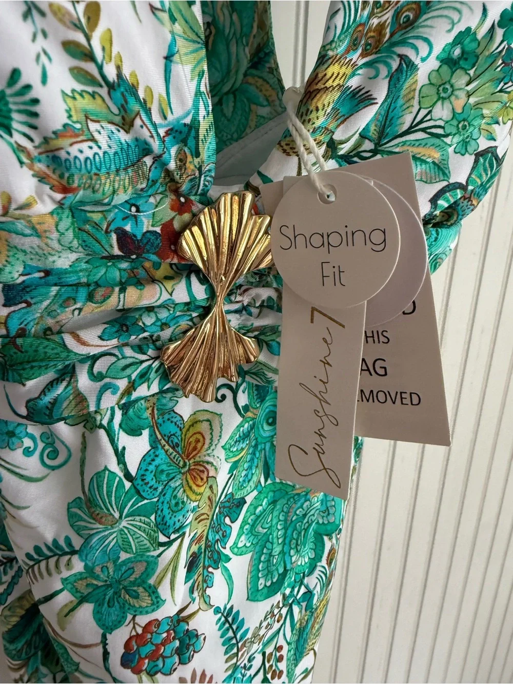 Sunshine 79 Green One-Piece Swimsuit Size 10 NWT with Gold Accent